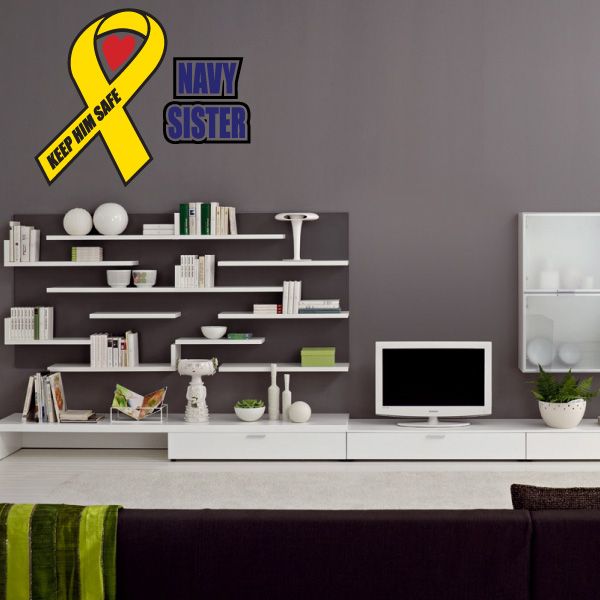 Image of Navy Sister Ribbon Printed Die Cut Decal