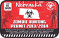 Zombie hunting permit sticker with Nebraska text, permit No. 13420, biohazard symbol, red design