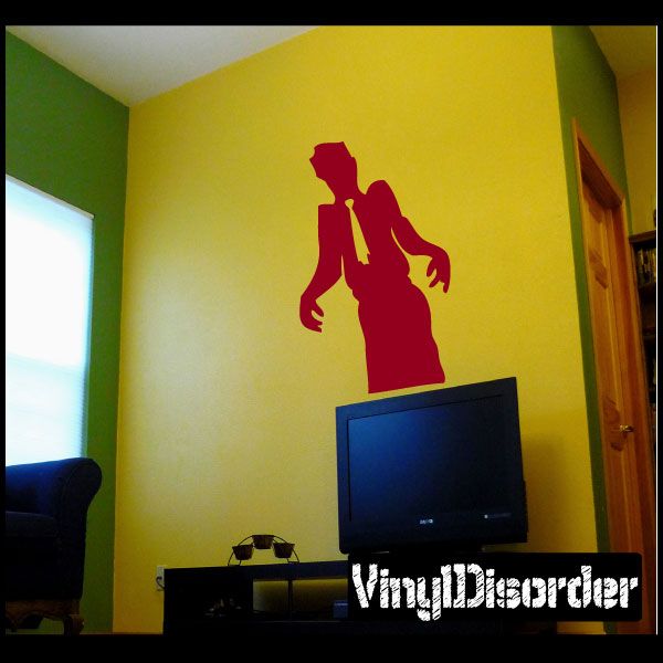 Zombie necktie decal, red silhouette figure standing
