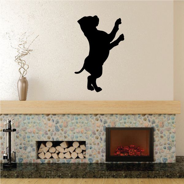 Jumping puppy silhouette wall decal in dark color