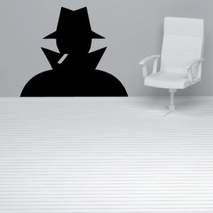 Neighborhood watch decal, black silhouette of a hat-wearing guard