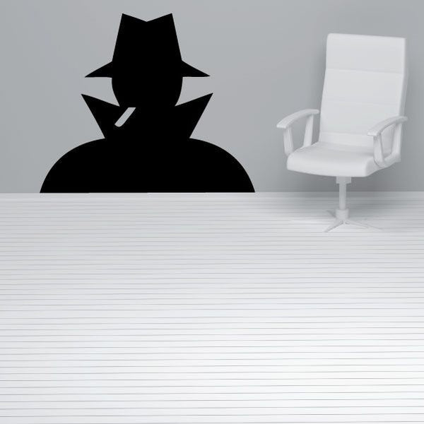 Neighborhood watch decal, black silhouette of a hat-wearing guard