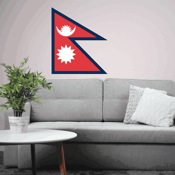 Nepal flag sticker with red field, blue border, white moon and stars