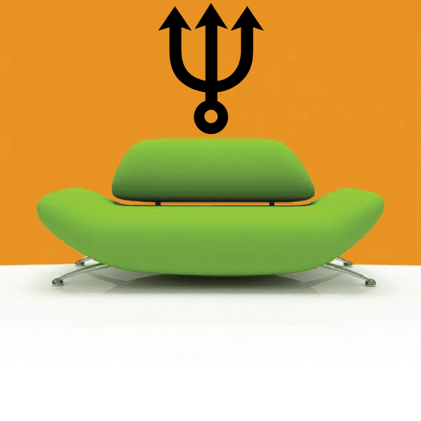 Neptune astrological decal, green emblem with black trident and small circle