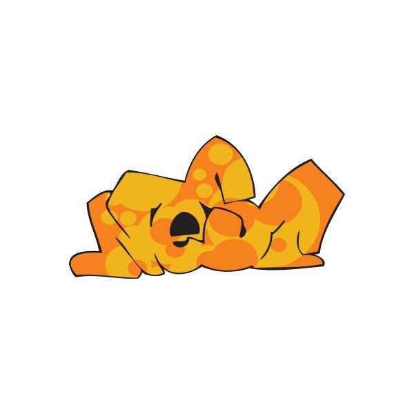 Nest graffiti sticker of orange cartoon cat lying down with yellow accents