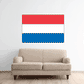 Netherlands flag sticker with red, white, and blue horizontal stripes, rectangular