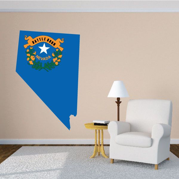 Nevada state flag shaped sticker, blue map with gold seal and white star