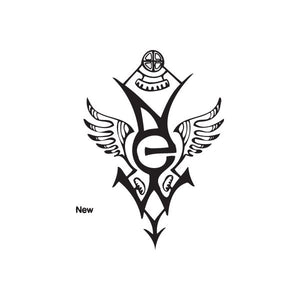 Graffiti decal with black tribal wings and central emblem