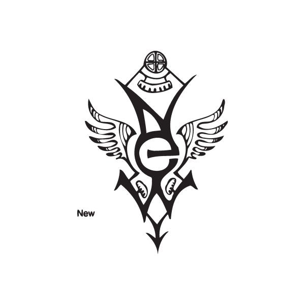 Graffiti decal with black tribal wings and central emblem