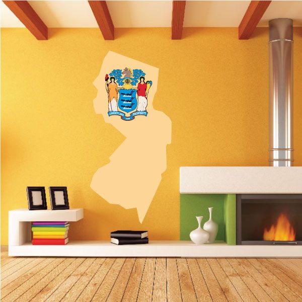 New Jersey state flag sticker with state-shaped crest