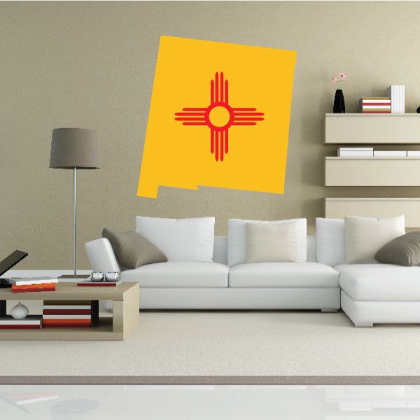 New Mexico state flag sticker, yellow square with red Zia sun symbol