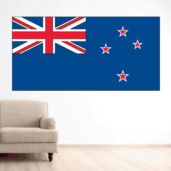 New Zealand flag sticker, rectangular blue design with Union Jack and red stars