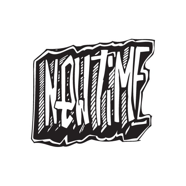 Newtime graffiti decal with bold black striped lettering