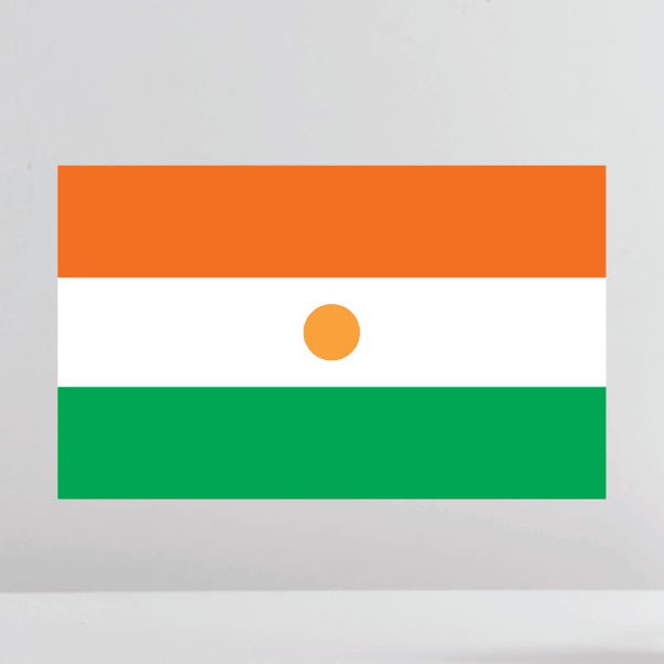 Niger flag sticker with orange, white, green stripes and orange center circle