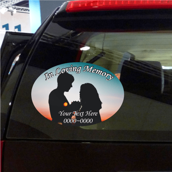 Custom memorial couple sticker, circular design with silhouettes and In Loving Memory text