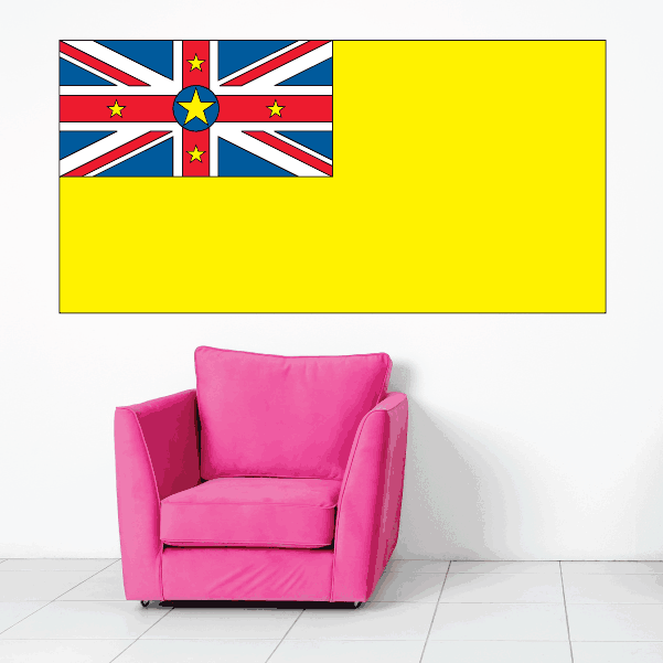 Niue flag sticker with blue field, red stars, and Union Jack-style cross