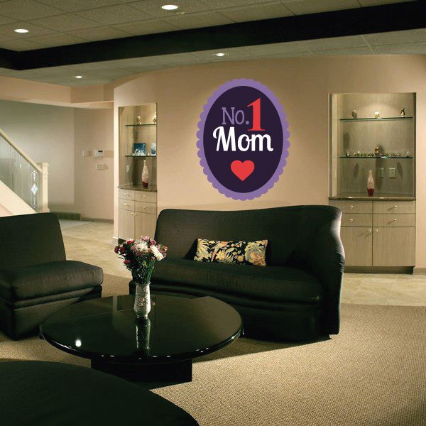 Scalloped purple oval No. 1 Mom sticker with red heart