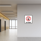 No cell phones text sticker with red crossed-out phone icon