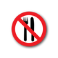No eating sticker with red prohibition sign over fork and knife icons