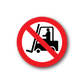 No forklift lifts sticker with red prohibition sign over forklift icon