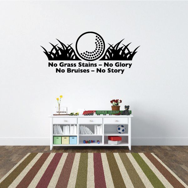Golf wall decal with black text, golf ball icon, and grass silhouettes design