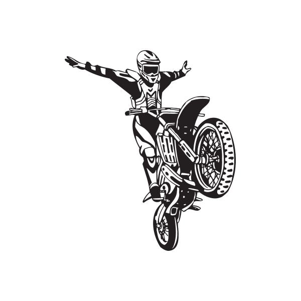 Dirt bike rider decal, black silhouette on white backing