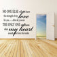 Wall decal featuring black and white romantic quote and cursive 'love' and 'heart'