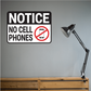 No cell phone notice sticker with NOTICE and red crossed phone icon