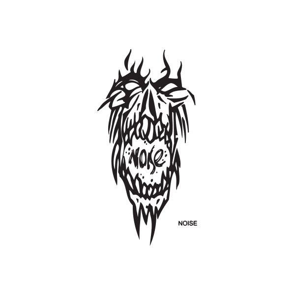 Noise graffiti decal with black skull face and flames, text 'NOISE' below