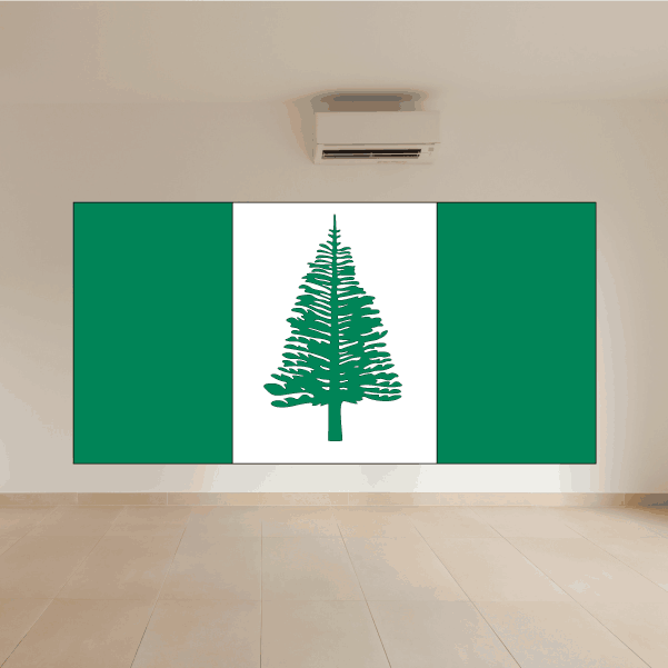 Norfolk Island flag sticker with green and white stripes and pine tree emblem
