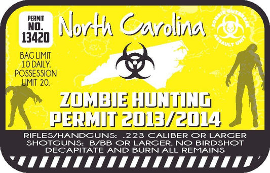 Image of North Carolina Zombie Hunting Permit Sticker