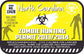 Zombie hunting permit sticker with North Carolina text, biohazard symbol, silhouettes