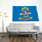 North Dakota state flag shape sticker with blue background and eagle seal, text.