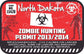 Red zombie hunting permit sticker with North Dakota text and permit number