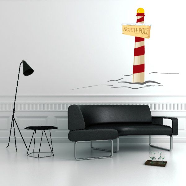 North Pole sign wall decal sticker with striped red-and-white pole and banner