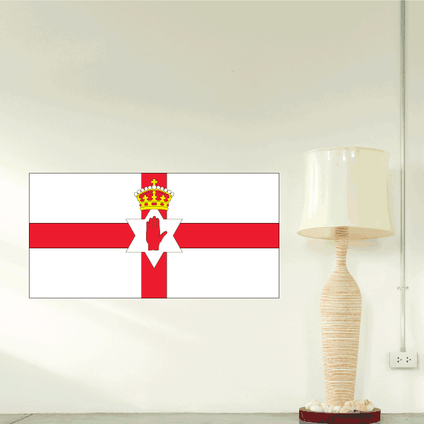 Northern Ireland flag sticker, rectangular, red white cross and crown crest