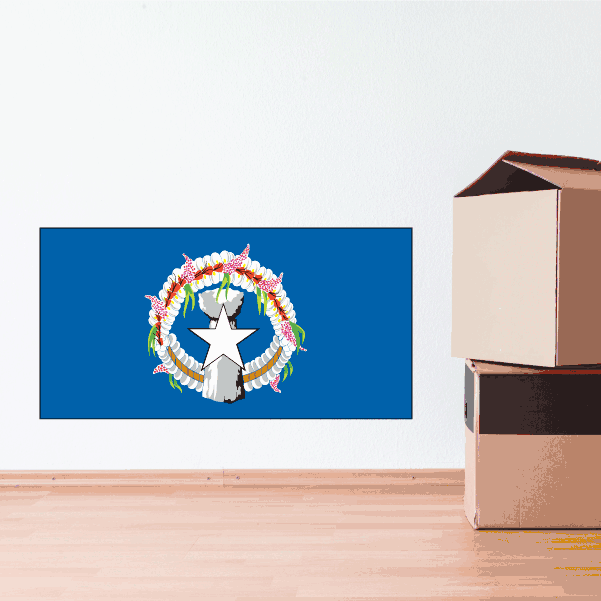 Northern Marianas flag sticker, rectangular blue design with wreath and white star emblem