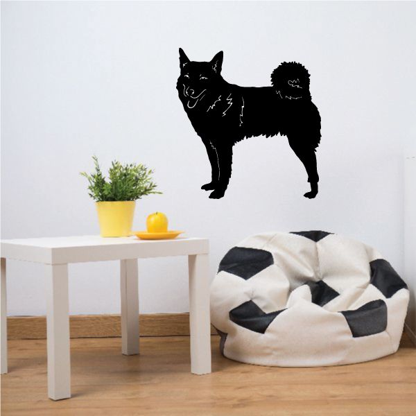 Norwegian Buhund dog silhouette wall decal, black with detailed fur lines