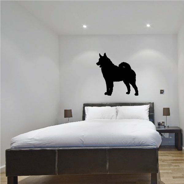 Norwegian Elkhound decal with black standing dog silhouette