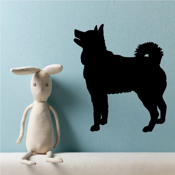 Norwegian Elkhound looking-up decal, black dog silhouette.