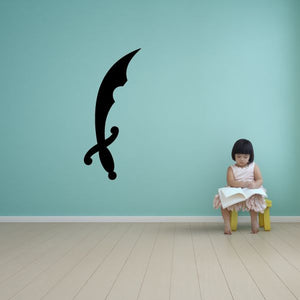 Black notched scimitar wall decal with curved blade and heart guard