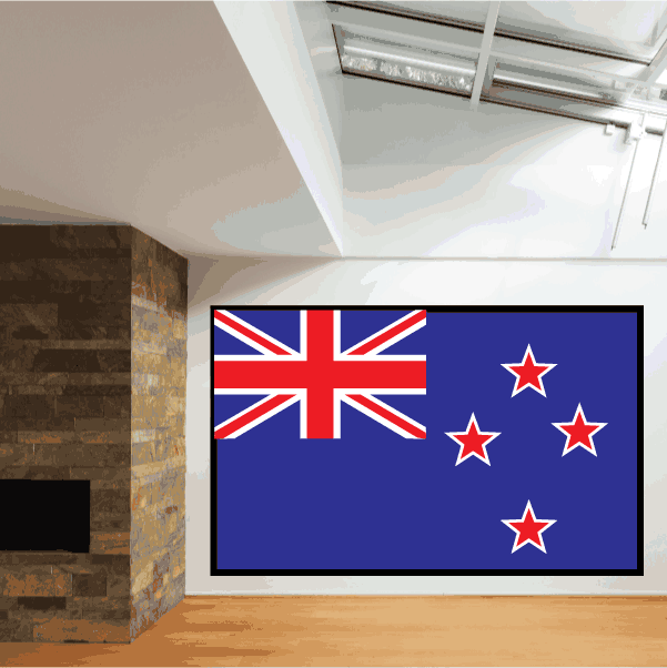 New Zealand flag sticker, rectangular blue flag with Union Jack and white/red stars
