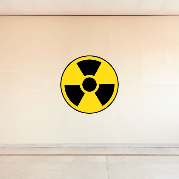 Nuclear radiation sticker with yellow trefoil on black circle