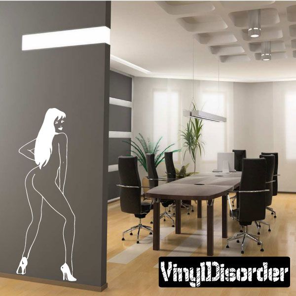 Nude dancer heels decal with white silhouette of a standing woman in high heels