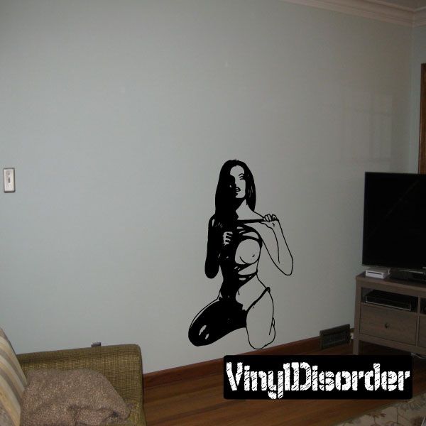 Rope decal of nude woman silhouette, black and white line art