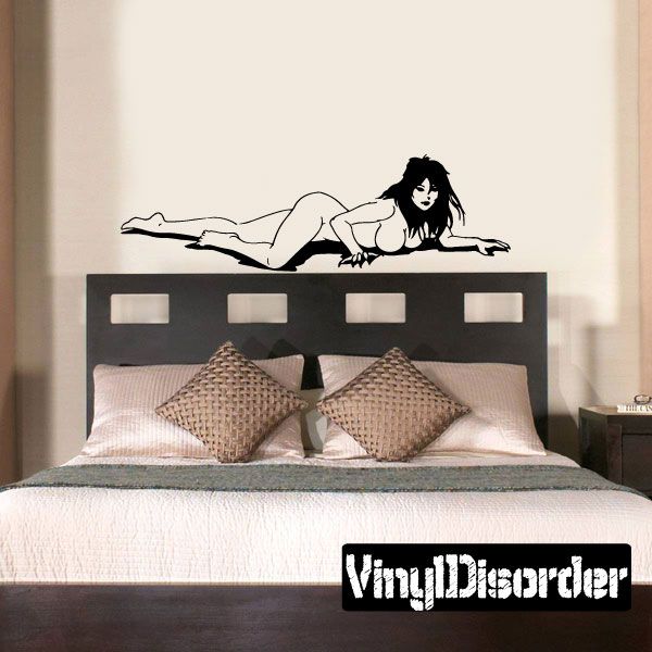 Nude woman reclining on ground vinyl decal, black outline