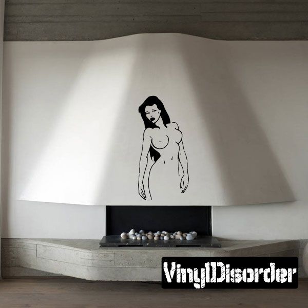 Woman outline vinyl wall decal showing nude figure looking ahead, black