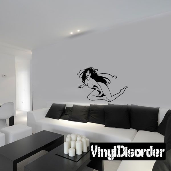 Black vinyl woman looking up wall decal