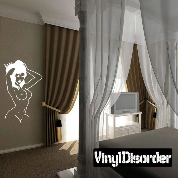 White nude woman playing with hair wall decal