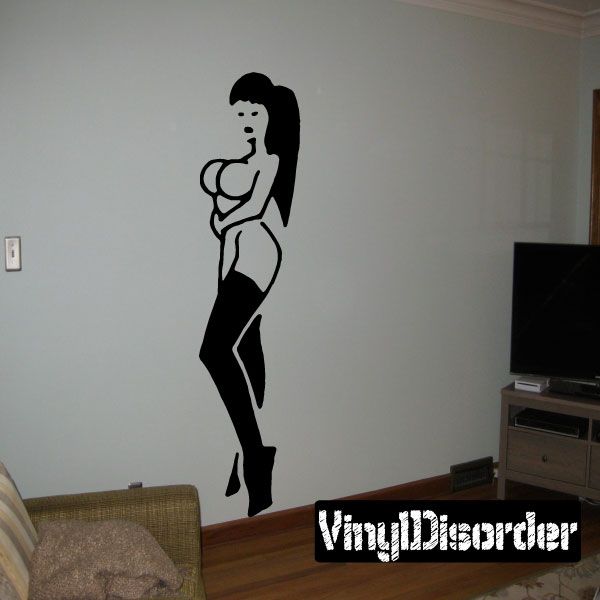 Standing nude woman in stockings decal, black silhouette